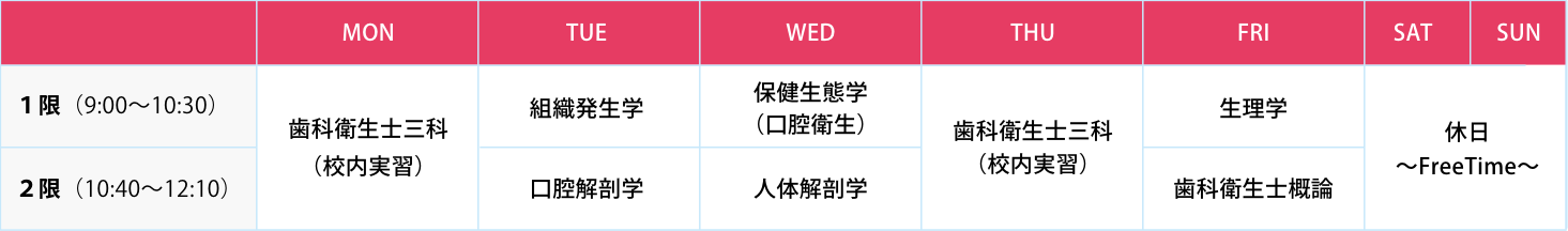 1年次・1期の時間割例